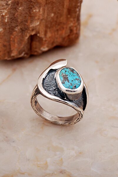 Sümer Telkari Turkuaz Taşlı Elişi Tasarım Çekiç Dövme Gümüş Yüzük 5829