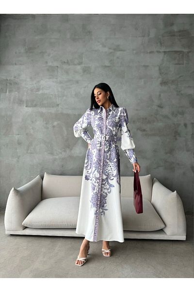 WellWay Atlas Fabric Dress (Includes Belt)-Lilac-4220 Nhn122