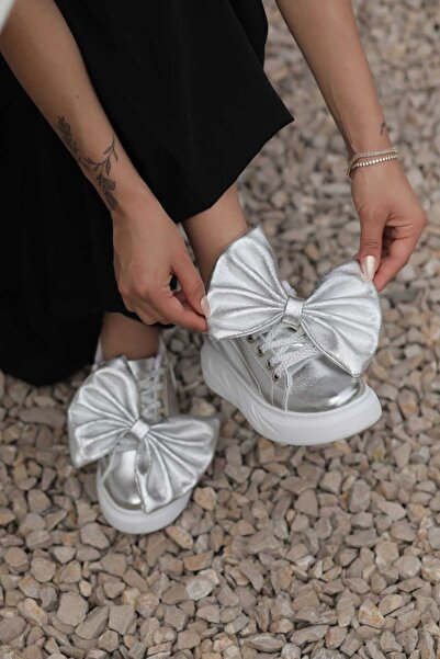 Gala Atelier fiyonk detaylı gümüş renk hafif taban sneaker spor ayakkabı