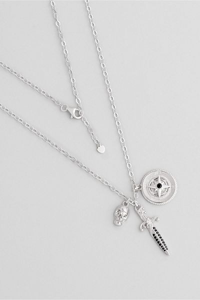 So CHIC... 65 cm Silver Men's Necklace with Sword and Compass Figures