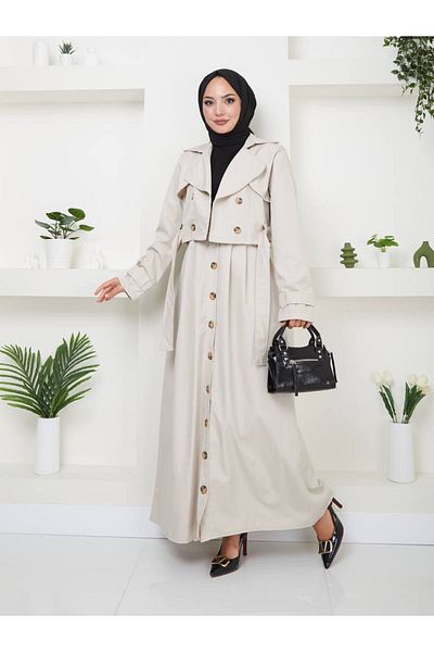 MY QILAM Double Breasted Collar Cotton Waterproof Women's Trench Coat and Jacket Set - 10Nmr648