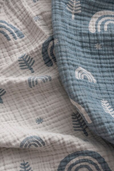 Caline Baby بطانية موسلين جاكار 4 طبقات 110×110 سم - نمط قوس قزح 2 أزرق