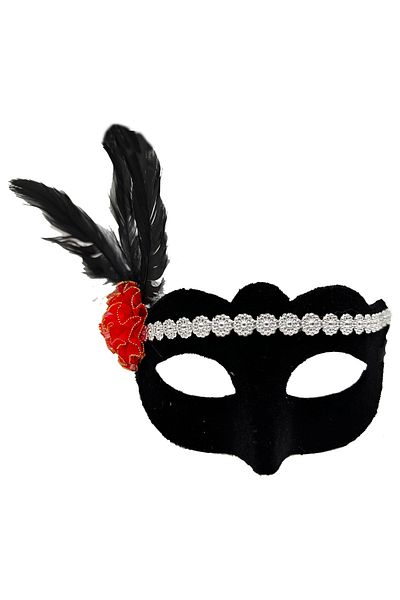 nuit dose Black Color Suede Coated Silver Lace Red Rose Design Party Mask 18X20 cm