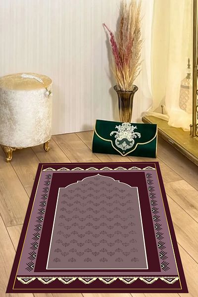 Napoli Home Covor de rugăciune pentru cadou, lavabil, imprimat digital, cu bază anti-alunecare, SECCADE-75-BORDO,