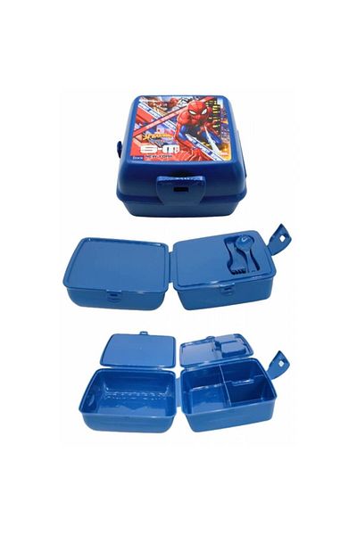 Piev Blue Spiderman Patterned Lunch Box with 2 Compartments and Lock