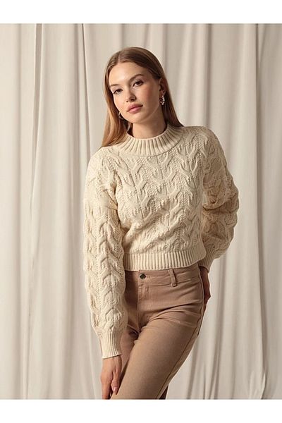 Bracha Pulover de tricotaj cu potrivire confortabilă, cu model jacquard, pe jumătate
