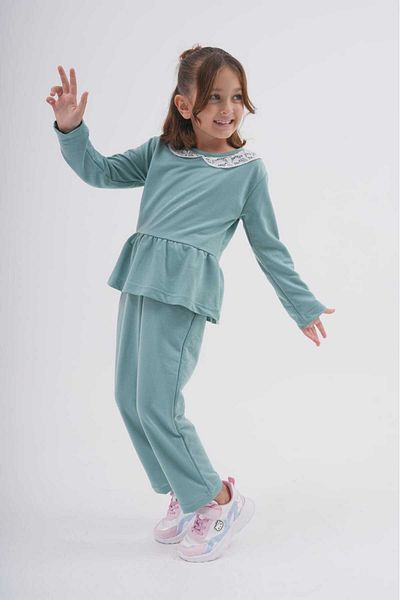 DEVRİMAY TEKSTİL Lace Detailed 2-Piece Tracksuit Set for Girl - Mint
