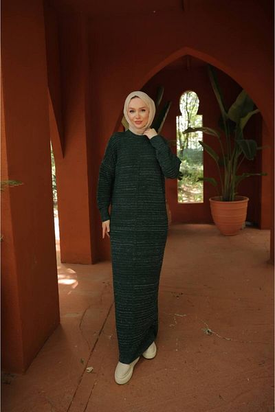 Pamuk Butik Γυναικείο Ασημένιο Πλεκτό Φόρεμα