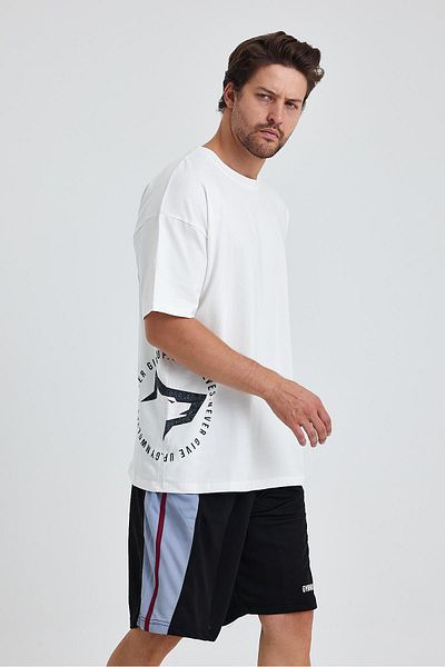 Gymwolves Wolf Printed Ανδρικό Αθλητικό T-shirt Over Size - Μπλουζάκι γυμναστικής Λευκό
