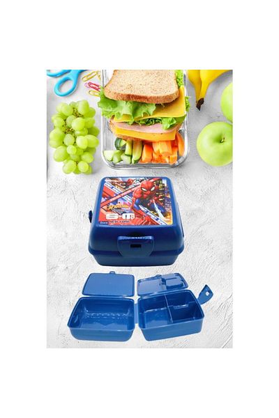 Piev Blue Spiderman Patterned Lunch Box with 2 Compartments and Lock