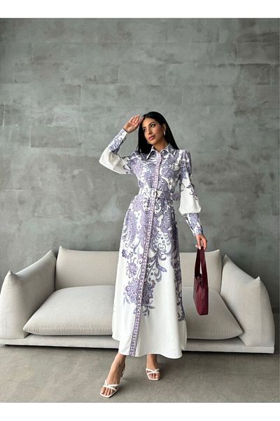 WellWay Atlas Fabric Dress (Includes Belt)-Lilac-4220 Nhn122