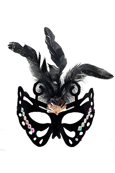 nuit dose Black Color Black Suede Coated Feather Butterfly Figure Party Mask 24X18 cm