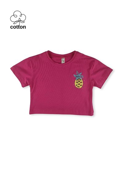 difa kids Pineapple Printed Stoned Crop Summer Girl's Top and Bottom Set