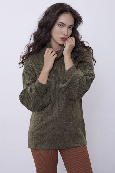 SHERIN Khaki Turtleneck Oversize Knitwear Tunic