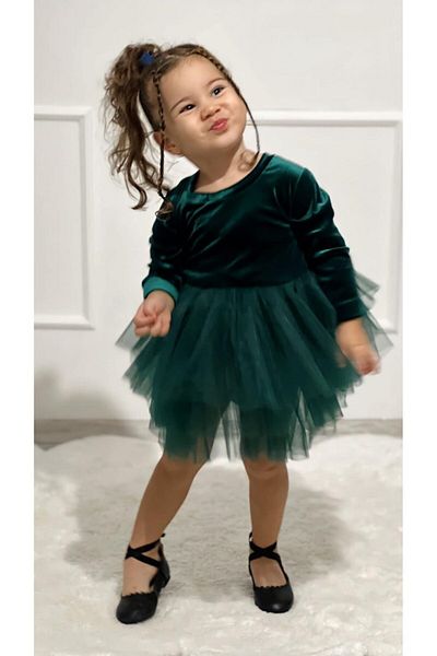 Süslüm Kids Tutu de catifea verde smarald