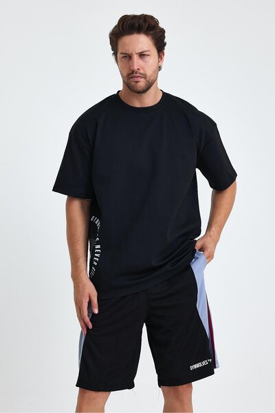 Gymwolves Ανδρικό αθλητικό μπλουζάκι Over Size | Λύκος τυπωμένος | Μπλουζάκι γυμναστικής | Μπλουζάκι | Μαύρο |