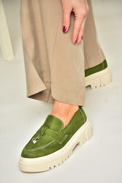 Fox Shoes T 294882202   Mocasini din piele intoarsa verde Pantofi dama