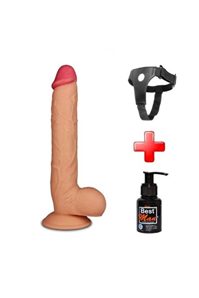 27,5 cm Belden Bağlamalı Yeni Nesil Realistik Penis + Kemer + Kayganlaştırıcı Hediyeli