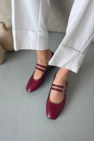 STRASWANS Elvira Detaliu Curea Femei Piele Balerina Balerina Rosie Claret