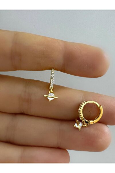 Arescollection ZİRKON TAŞLI SATÜRN SALLANTILI 1 ADET HELİX KIKIRDAK LOBE UYUMLU HALKA PİERCİNG KÜPE