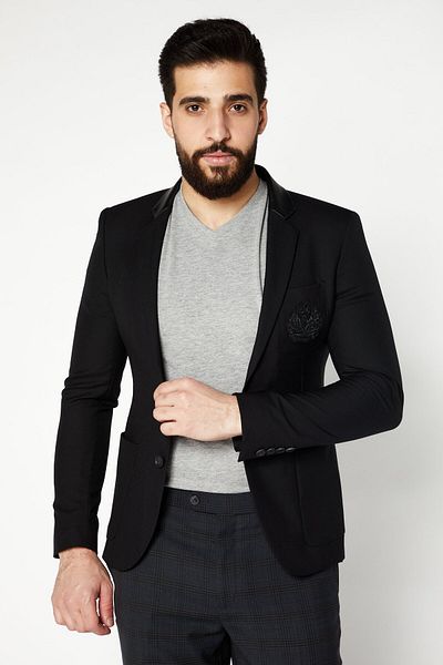 The Kooples سترة رسمية للرجال بأكمام طويلة وقصّة عادية، لون أسود