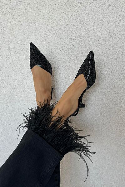 STRASWANS Jessica Women's Stone Detail Transparent Heeled Shoes Black