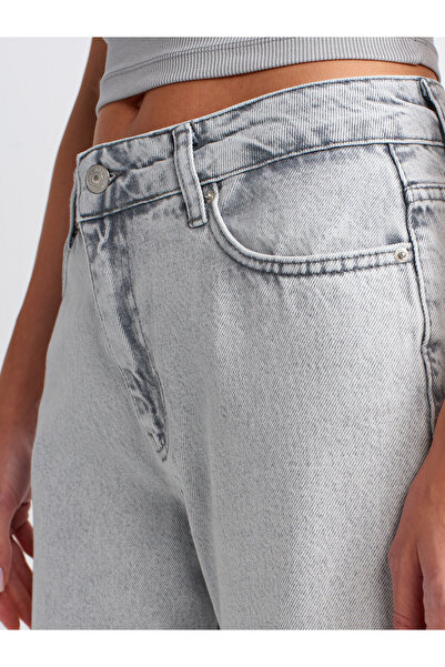 Dilvin 71454 Snow Wash Gray Wideleg Denim Trousers-Grey