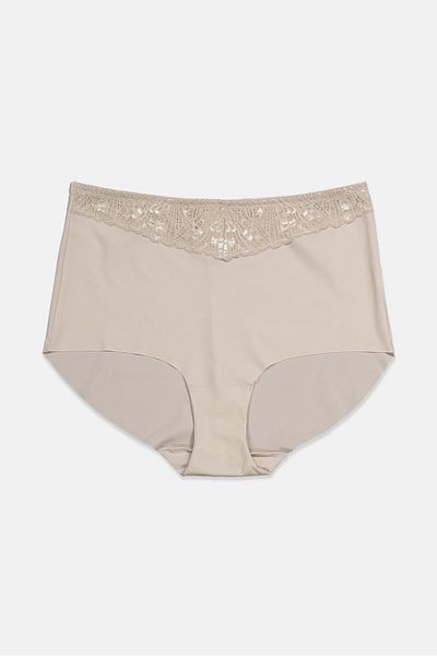 Tchibo Women Textured High Waist Panty Briefs, Oat Milk