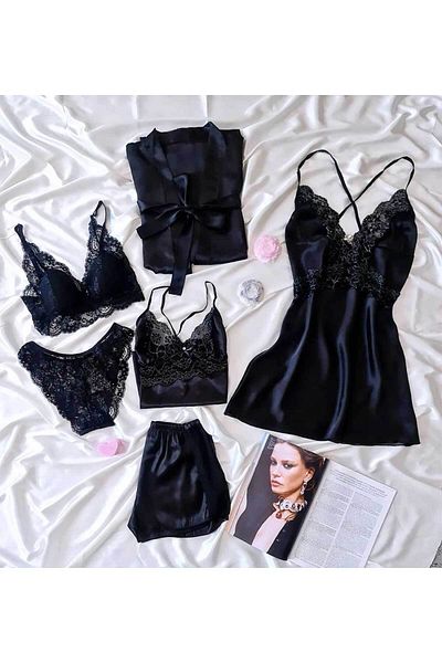 Çeyize dair herşey Set de 6 zestre gigant din satin de mătase - ediție specială negru 6730
