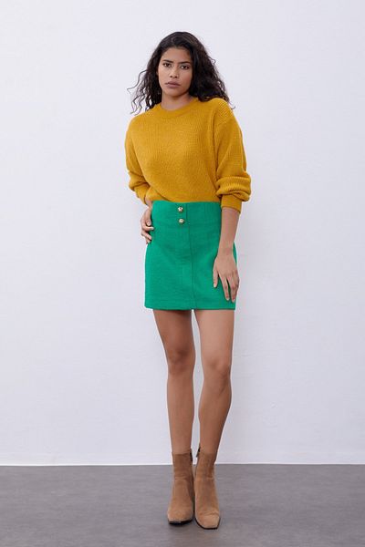 SHERIN Πλεκτό πουλόβερ Mustard Off Shoulder