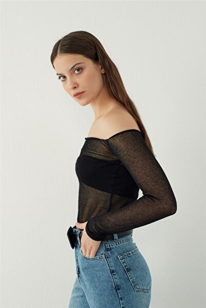 SHERIN Black Transparent Inner and Outer Knitwear Blouse
