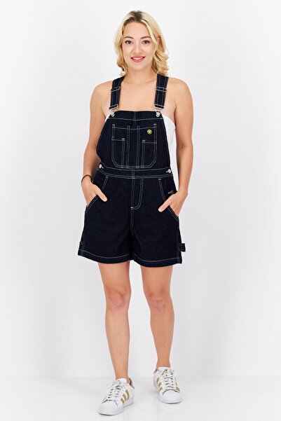 Misfit Women Square Neck Embroidered Jumpsuit, Mid Blue