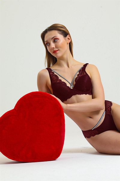 Magic Form 4686 Model Stone Detailed Lace Women's Bra - Claret Red