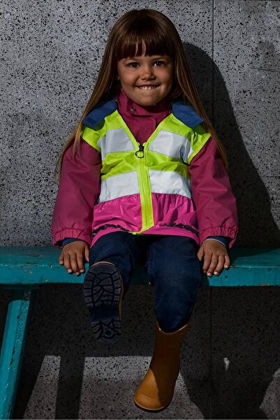 Tchibo Kids Girls Colorblock Safety Vest, Lime Green and Pink