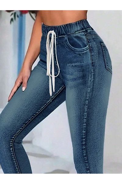 Kokosh moda Blugi de damă cu talie înaltă, cu buzunare legate în talie