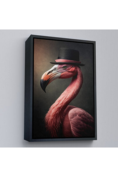 Oxyteez Pictură roz Filamingo cu pălărie cu rame din lemn-7930