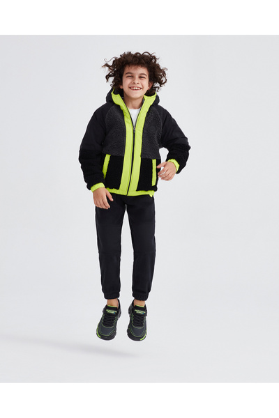 SKECHERS B Outdoor Fleece Full Zip Sherpa Büyük Erkek Çocuk Siyah Mont SK232203-001