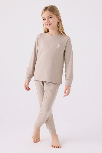 U.S. Polo Assn. Σετ πιτζάμες για κορίτσια σε καφέ μακρυμάνικο