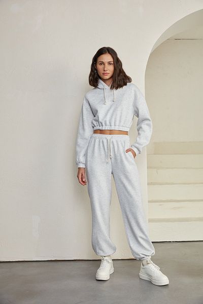VATKALI Embroidered Cropped Sweatshirt Gray