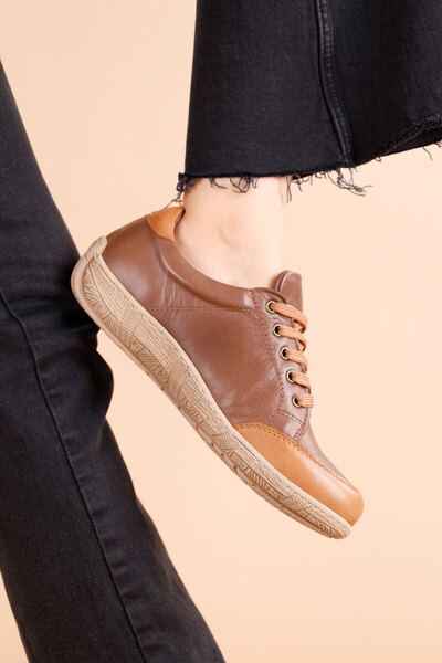 Getcho Cosmina Women's Brown Tan Genuine Leather Casual Shoes – Comfortable Walking, Non-Slip Sole, Stylish and Comfortable