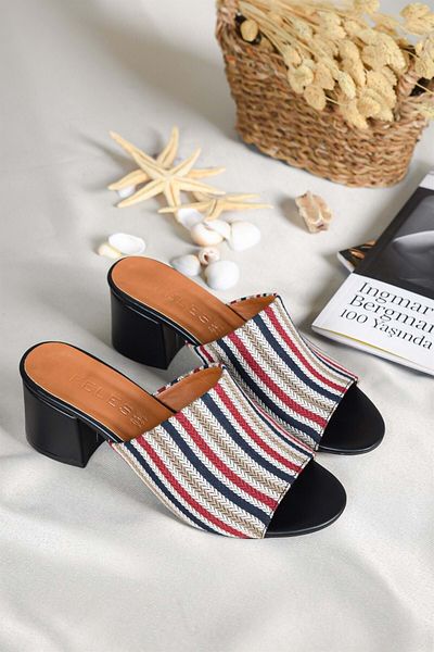 Kids Club Shoes Feles Γυναικείες Παντόφλες με τακούνι ΜΑΥΡΟ-ΜΠΕΖ