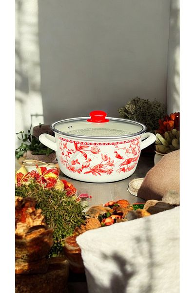 emaye market 22cm Enameled Chips Vegetable French Fries Pot Fryer Decorated Inside and Outside White Enamel