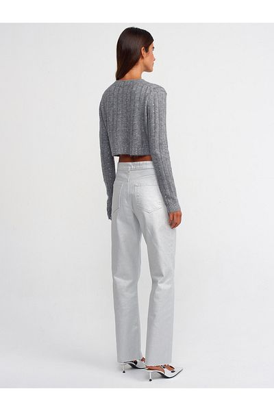 Dilvin 70449 Shiny Straight Trousers-Silver