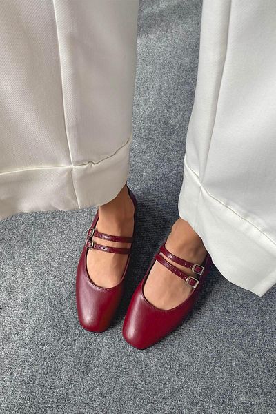 STRASWANS Elvira Detaliu Curea Femei Piele Balerina Balerina Rosie Claret
