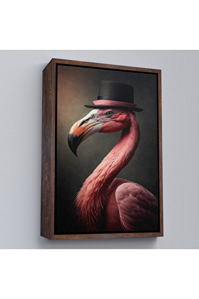 Oxyteez Pictură roz Filamingo cu pălărie cu rame din lemn-7930