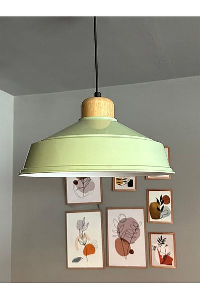 Bamyum Mint Color Chandelier - Wooden Head Retro Pendant Lamp, Restaurant and Living Room Lighting