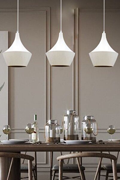 Bamyum Üçlü Bombeli Beyaz Sarkıt Sarkıt Lamba Yemek Masası Oturma Odası Mutfa...