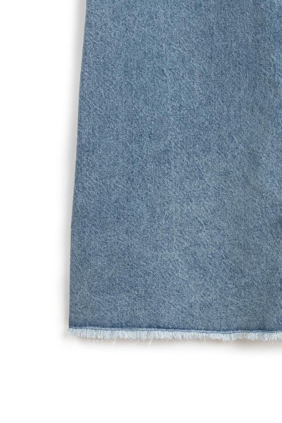 praye Uzun Püsküllü Denim Etek Mavi Kar Yıkama