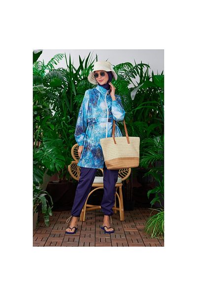 Moodbasic New Moodbasic Women's - Gold Marble Patterned Hijab Swimsuit SW36.264