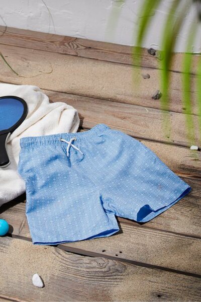 Tchibo Kids Boy Allover Print Drawstring Board Shorts, Blue